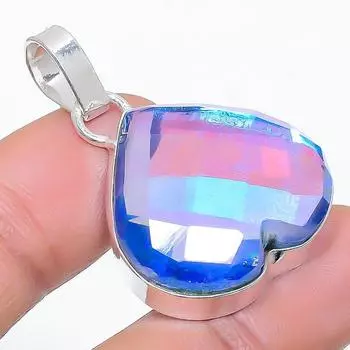 Подвеска из стерлингового серебра 925 пробы с натуральным мистическим топазом ручной работы 1,50 дюйма i9J79