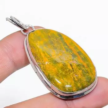 Подвеска из стерлингового серебра 925 пробы с натуральным океаническим камнем ручной работы 2,21 дюйма f9N00