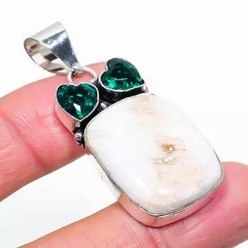 Подвеска из стерлингового серебра 925 пробы с натуральным сколецитом и диопсидом, 2,01 дюйма, v8C70