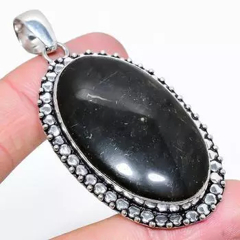Подвеска из стерлингового серебра 925 пробы с натуральным серебряным блеском обсидиана 2,68 дюйма h0w23