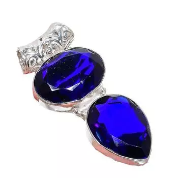 Подвеска из стерлингового серебра 925 пробы с драгоценным камнем London Blue Topaz 2,17 дюйма AH-939 2.2 синий