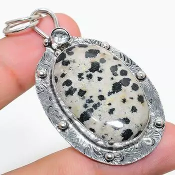 Подвеска из стерлингового серебра 925 пробы с натуральной далматиновой яшмой и белым топазом 2,48 дюйма w6i52