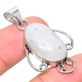 Подвеска из стерлингового серебра 925 пробы с натуральным радужным лунным камнем размером 1,73 дюйма u4W63