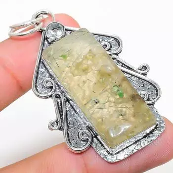 Подвеска из стерлингового серебра 925 пробы с натуральным пренитом и белым топазом 2,44 дюйма y2Z70