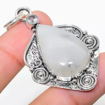 Подвеска из стерлингового серебра 925 пробы с натуральным радужным лунным камнем и белым топазом 2,36 дюйма G4V06