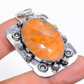 Подвеска из стерлингового серебра 925 пробы с натуральным плюмовым агатом ручной работы 2,01 дюйма E3q50