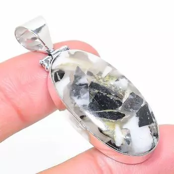 Подвеска из стерлингового серебра 925 пробы с натуральным медным камнем Зебра Яшма 2,01 дюйма G7f71