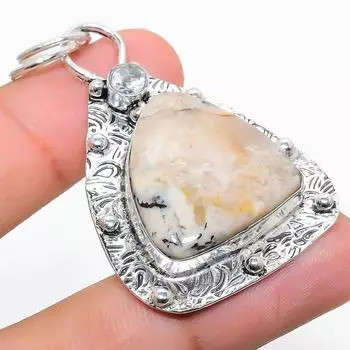 Подвеска из стерлингового серебра 925 пробы с натуральным русским дендритным белым топазом 2,21 дюйма E1v00