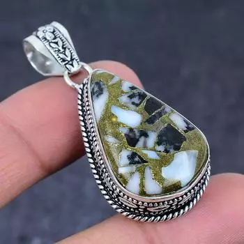 Подвеска из стерлингового серебра 925 пробы с драгоценным камнем Zebra Jasper 2,05 дюйма Y0H27