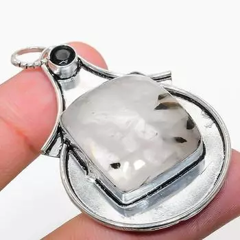 Подвеска из стерлингового серебра 925 пробы с натуральным черным рутилом и шпинелью 2,25 дюйма v5Q34