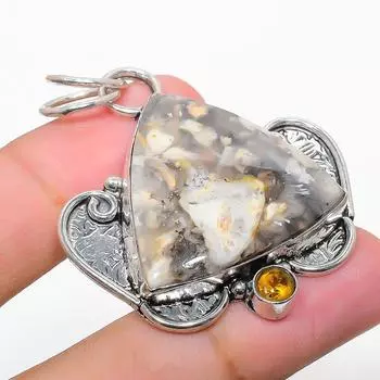 Подвеска из стерлингового серебра 925 пробы с натуральным русским дендритом и цитрином 2,01 дюйма G2d80