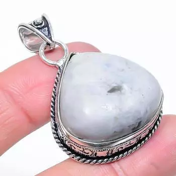 Подвеска из стерлингового серебра 925 пробы с натуральным радужным лунным камнем 1,89 дюйма C2u91