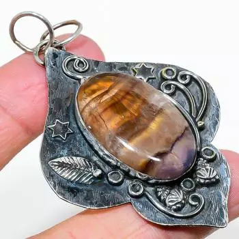 Подвеска из стерлингового серебра 925 пробы с натуральным флюоритом ручной работы 2,80 дюйма l3p03