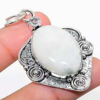 Подвеска из стерлингового серебра 925 пробы с натуральным радужным лунным камнем и белым топазом 2,29 дюйма b0o63