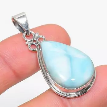 Подвеска из стерлингового серебра 925 пробы с драгоценным камнем Natural Republic Larimar 1,75 дюйма u3M69