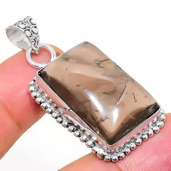 Подвеска из стерлингового серебра 925 пробы с натуральным дымчатым топазом ручной работы 1,73 дюйма R6r25