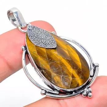Подвеска из стерлингового серебра 925 пробы с натуральным граненым тигровым глазом размером 2,29 дюйма L2o83