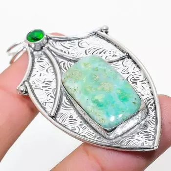 Подвеска из стерлингового серебра 925 пробы с натуральным хризопразом и драгоценным камнем перидот 2,76 дюйма C5g57