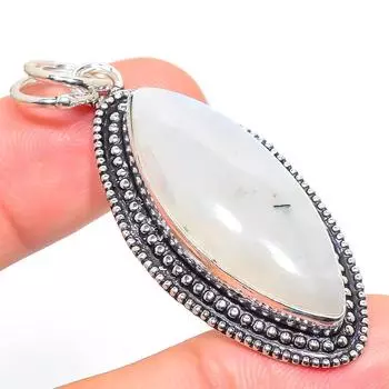 Подвеска из стерлингового серебра 925 пробы с натуральным радужным лунным камнем 2,29 дюйма O4R58