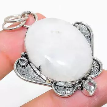 Подвеска из стерлингового серебра 925 пробы с натуральным радужным лунным камнем и белым топазом 2,21 дюйма z3C49