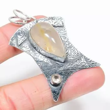 Подвеска из стерлингового серебра 925 пробы с натуральным золотым рутилом и морганитом 2,44 дюйма R2c58