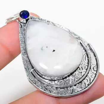 Подвеска из стерлингового серебра 925 пробы с натуральным радужным лунным камнем и голубым топазом 2,36 дюйма O1h27