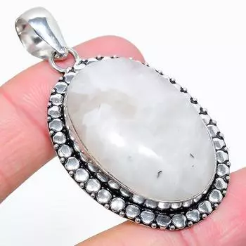 Подвеска из стерлингового серебра 925 пробы с натуральным радужным лунным камнем 2,29 дюйма O7b61