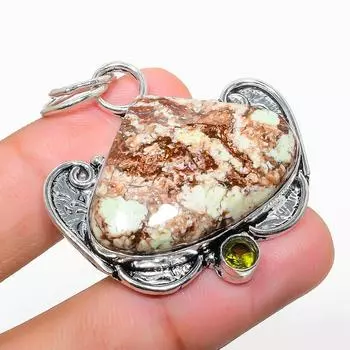 Подвеска из стерлингового серебра 925 пробы с натуральным лимонным хризопразом и перидотом 1,89 дюйма K0F38