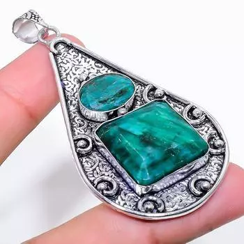 Подвеска из стерлингового серебра 925 пробы с натуральным изумрудом 2,88 дюйма g5D40