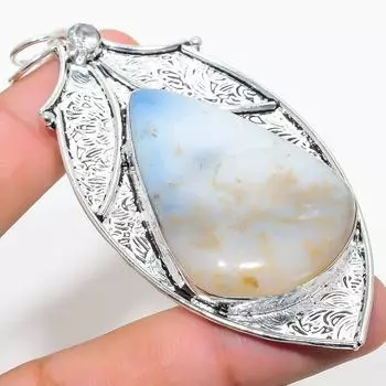 Подвеска из стерлингового серебра 925 пробы с натуральным русским дендритом и белым топазом 3,31 дюйма v1K11