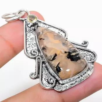 Подвеска из стерлингового серебра 925 пробы с натуральным русским дендритом и цитрином 2,40 дюйма Z0b76