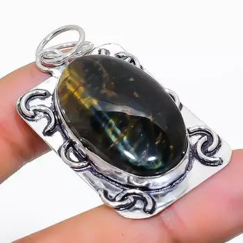Подвеска из стерлингового серебра 925 пробы с натуральным тигровым глазом 2,09 дюйма k2P55