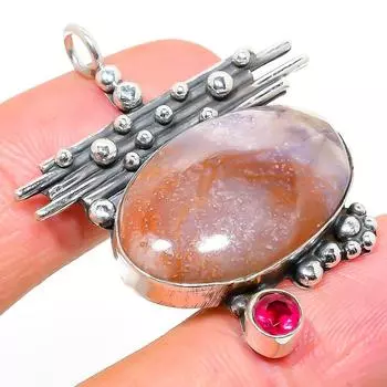 Подвеска из стерлингового серебра 925 пробы с натуральной кровью дракона и рубиллитом, 1,77 дюйма b4R47