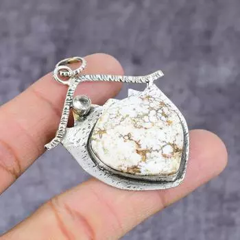 Подвеска из стерлингового серебра 925 пробы с натуральным диким конем и белым топазом 2,22 дюйма H5J99