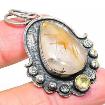 Подвеска из стерлингового серебра 925 пробы с натуральным золотым рутилом и цитрином 2,01 дюйма W8O22