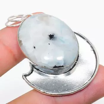 Подвеска из стерлингового серебра 925 пробы с натуральным радужным лунным камнем 2,09 дюйма I9Z91