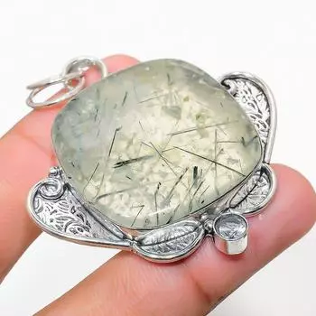 Подвеска из стерлингового серебра 925 пробы с натуральным пренитом и белым топазом 2,32 дюйма I9O04