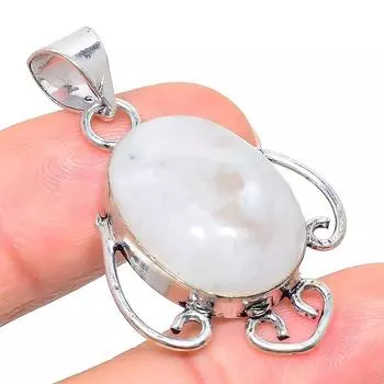 Подвеска из стерлингового серебра 925 пробы с натуральным радужным лунным камнем 1,65 дюйма N0Q21