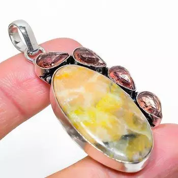 Подвеска из стерлингового серебра 925 пробы с натуральным шмелем, яшмой и кунцитом, 2,40 дюйма, J1F31