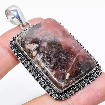 Подвеска из стерлингового серебра 925 пробы с натуральным родонитом ручной работы 2,40 дюйма K5h06