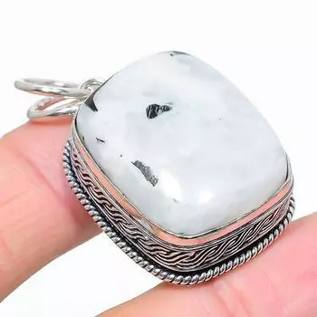 Подвеска из стерлингового серебра 925 пробы с натуральным радужным лунным камнем 1,69 дюйма Z6t57