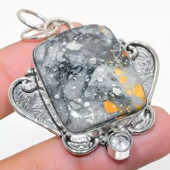 Подвеска из стерлингового серебра 925 пробы с натуральной яшмой малигано и белым топазом 2,17 дюйма t7u60