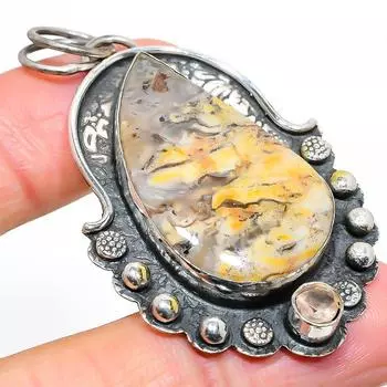 Подвеска из стерлингового серебра 925 пробы с натуральным русским дендритным камнем и топазом 2,36 дюйма C0E75