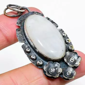 Подвеска из стерлингового серебра 925 пробы с натуральным радужным лунным камнем 2,44 дюйма C2U66