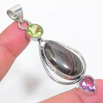 Подвеска из стерлингового серебра 925 пробы с натуральным кровавиком и перидотом 2,76 дюйма K7Q71
