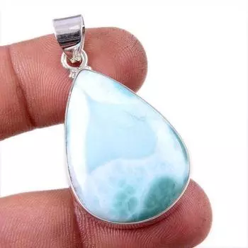 Подвеска из стерлингового серебра 925 пробы с драгоценным камнем Natural Republic Larimar 1,75 дюйма J4n37