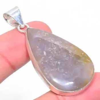 Подвеска из стерлингового серебра 925 пробы с натуральным шлейфовым агатом ручной работы 2,21 дюйма C1T48