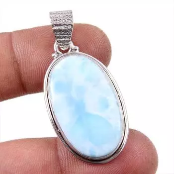Подвеска из стерлингового серебра 925 пробы с драгоценным камнем Natural Republic Larimar, размер 1,75 дюйма, J5m19