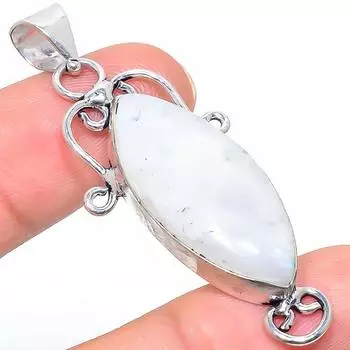 Подвеска из стерлингового серебра 925 пробы с натуральным радужным лунным камнем 2,29 дюйма S5Q35