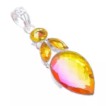 Подвеска из стерлингового серебра 925 пробы с двухцветным турмалином и цитрином 2,6 дюйма AH-3245 2.17 жёлтый